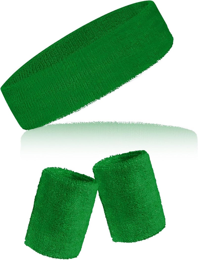 Sucrain 3 Pieces Sweatbands Set, 1 Pieces Sports Headband and 2 Pieces Wristbands, Wicking Sweat Head Band for Men Women Outfit Sport - Image 1